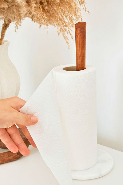Woodcept Wooden Countertop Round Marble and Paper Towel Holder Napkin Holder Stand