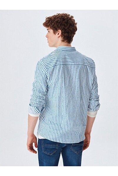 Ltb Çizgili Uzun Kollu Krem Gömlek