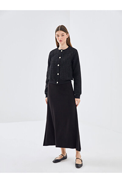 LC Waikiki LCW Modest Siyah Beli Lastikli Dar Fit Kadın Triko Etek