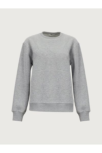 Ltb Sıgn Printed Crew Neck Long Sleeve Basic Gray Sweatshirt