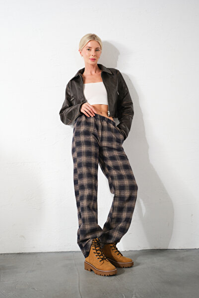 Domoda Ψηλόμεσο μπεζ φανελένιο πάτο πιτζάμα - Χαλαρή εφαρμογή, φαρδύ βαμβακερό γυναικείο παντελόνι