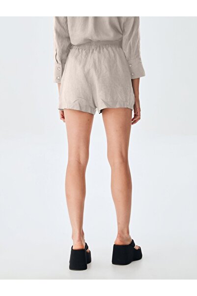Ltb Keten Görünümlü Cepli Beyaz Şort