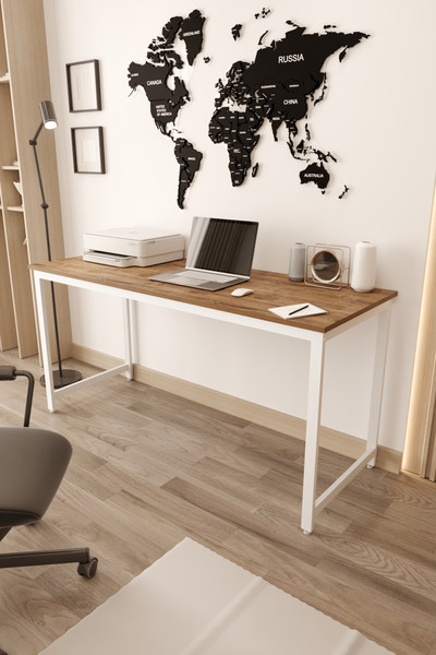 Flinder Çam/Beyaz Çalışma Masası 160x60, Bilgisayar Masası, Ofis Masası, Meta...