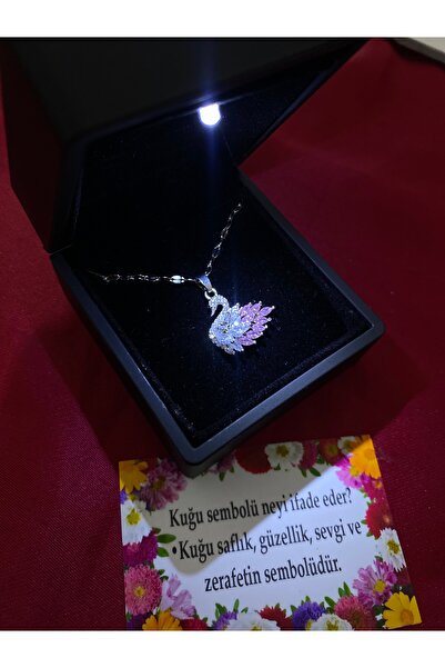 Çelik Çelik Naif Kuğu Kolye - Özel Işıklı Kutulu