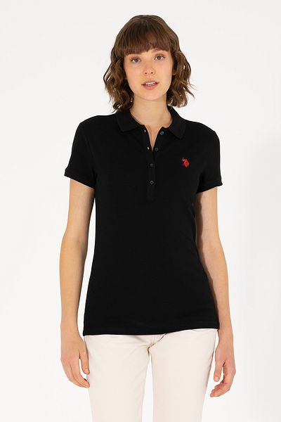 U.S. Polo Assn. Women's Black Basic Polo Neck T-Shirt 50262675 -Vr046