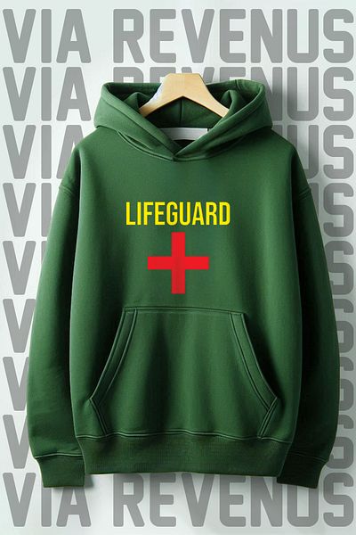 Vordevia Φούτερ με κουκούλα Unisex Lifeguard Printed - 3 νήματα ράστερ με φαρδιά εφαρμογή