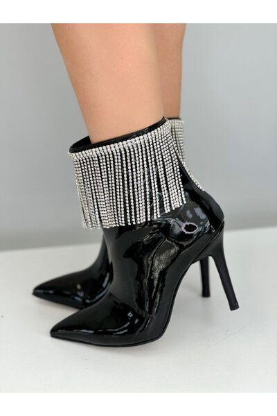 EVASAMLİSHOESBAG Kristal Taşlı Siyah Bot