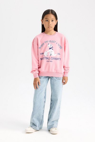DeFacto Φούτερ με στάμπα για κορίτσια Relax Fit Crew Neck D1553A824WN