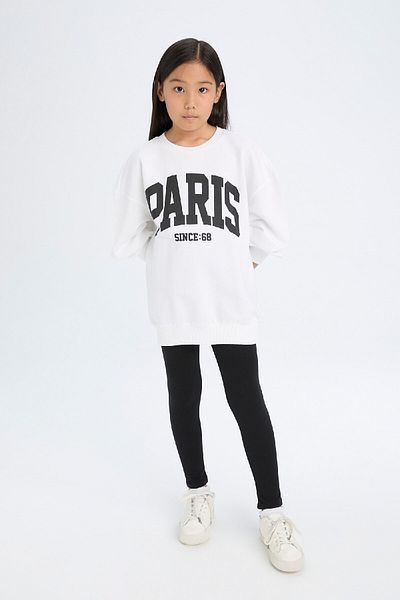 DeFacto 2-teiliges Set für Mädchen, bedrucktes Sweatshirt, lange Leggings D6453a8ns