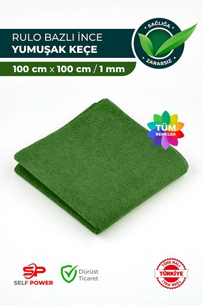 Self Power 1 Meter Green Felt - 80 Gr, 100X100 cm Colorful Fabric