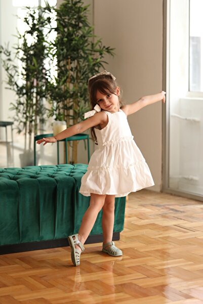 miabambim Kurdela Kat Kat Kız Çocuk Elbise Ekru