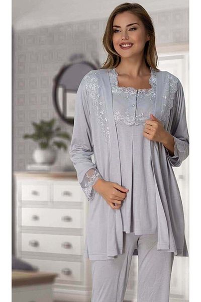by İGP Pregnant Maternity Long Sleeve Pajama Set with Dressing Gown