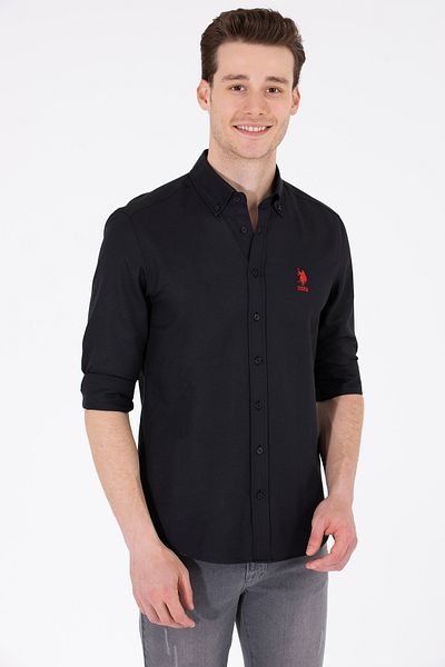 U.S. Polo Assn. Ανδρικό μαύρο μακρυμάνικο πουκάμισο - Basic Model50262932-VR046