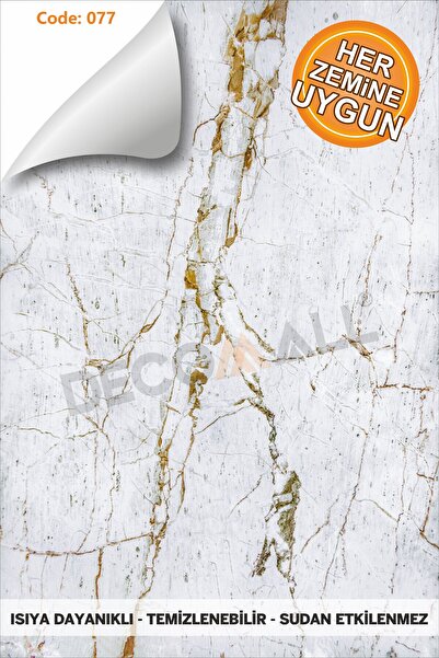 DECOMALL Code 77 Suya Dayanıklı Mutfak Banyo Zemin Mermer Mobilya Fayans Yapışkanlı Folyo Kaplama