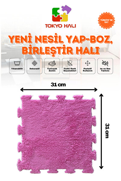 Sereniqa Pembe Peluş Puzzle Halı, Kendi Tasarımını Oluştur, Yapboz Halı, Pelu...