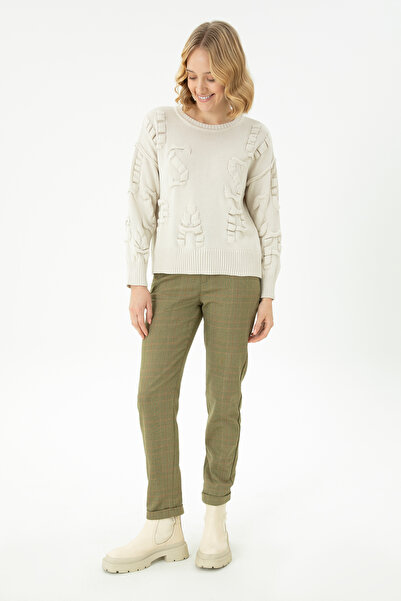 U.S. Polo Assn. Pulover crem cu guler rotund pentru femei 50270423-VR071