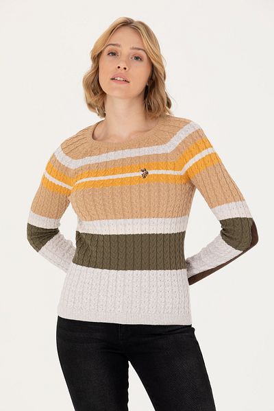 U.S. Polo Assn. Γυναικείο πουλόβερ με λαιμόκοψη με πέτρα Melange 50276008 -VR225