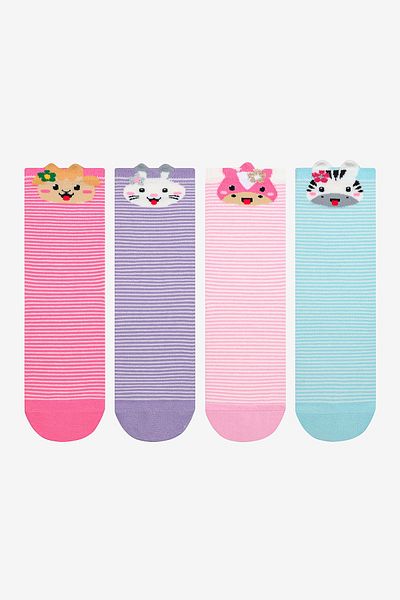 Penti Girl's Funny Animals 4-Piece Multicolored Socks
