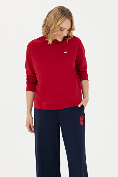 U.S. Polo Assn. Κόκκινο Γυναικείο Φούτερ - Λαιμόκοψη Ποδηλάτου, 50276027-VR030