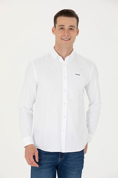 U.S. Polo Assn. Λευκό μακρυμάνικο ανδρικό πουκάμισο - Basic Model 50277266-VR013