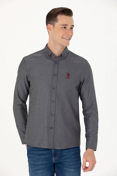 U.S. Polo Assn. Ανδρικό μακρυμάνικο πουκάμισο Anthracite Basic 50277310-VR006