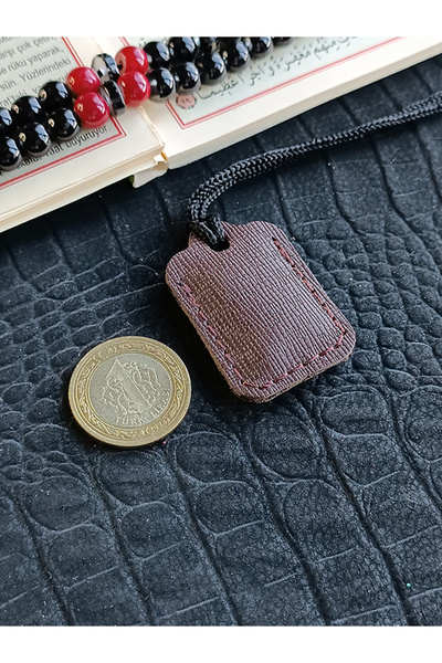 ViP GiFT Küçük Dörtgen Cevşen Dualı Kolye Muska Hakiki Deri El Yapımı XS