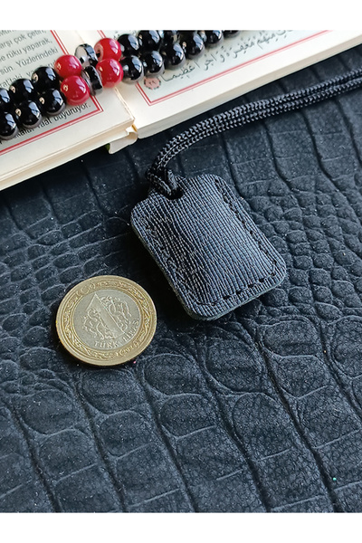 ViP GiFT Küçük Dörtgen Cevşen Dualı Kolye Muska Hakiki Deri El Yapımı XS