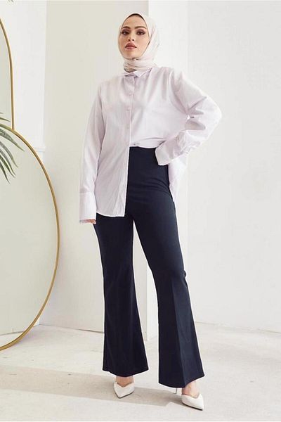 TRENDTESETTÜR Pantaloni de damă bleumarin - picior evazat, talie elastică T 602