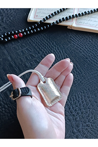 ViP GiFT Küçük Dörtgen Cevşen Dualı Kolye Muska Hakiki Deri El Yapımı XS Parlak deri