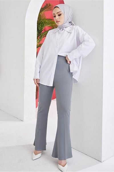 TRENDTESETTÜR Γκρι ισπανικό γυναικείο παντελόνι με ελαστική μέση - T 602