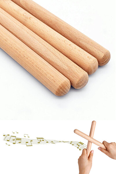 Soillium Çocuklar İçin Eğlenceli Eğitici Ahşap Ritim Çubuğu 2 Çift (4 Adet) Dayanıklı Baget Müzik Aleti