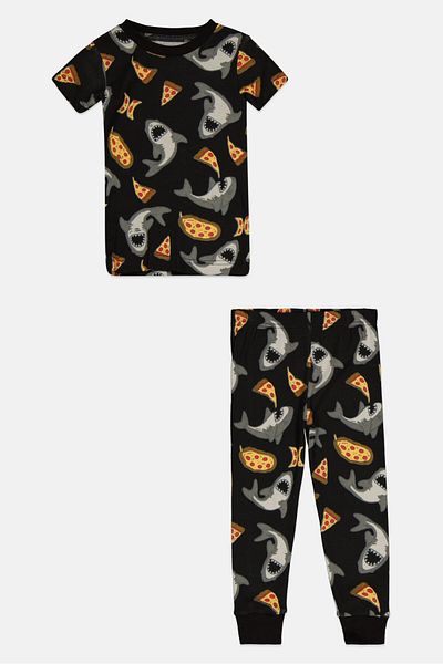 Hurley Toddler Girl 2 Pieces Graphic Print Pajama Set, Black Combo