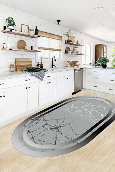 G&C HOME Dijital Kaymaz Yıkanabilir Modern GRİ-ANTRASİT Mutfak Halısı Salon H...