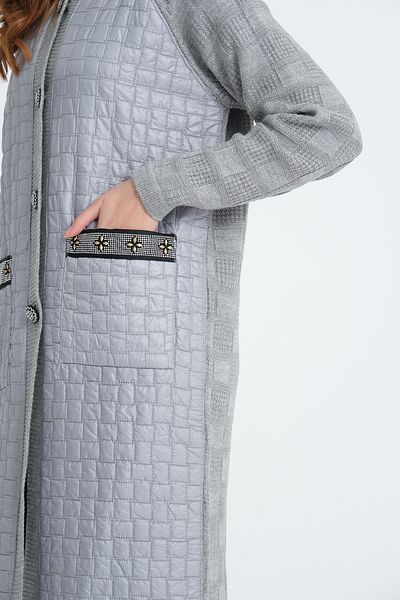 Zm Giyim Pocket Tasli Quilted Coat Look Knitwear Cardigan