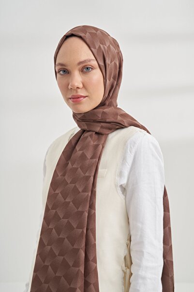 ARMANDA Cotton Monogram Geometric Pattern Shawl - Brown