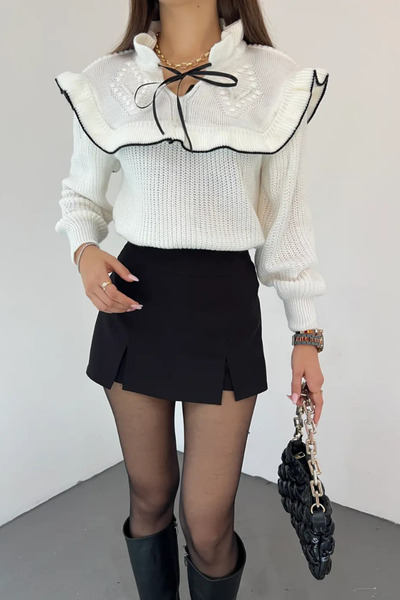 hillswomanstore Valon-Strickpullover mit Spitzenkragen