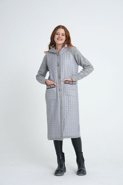 Zm Giyim Pocket Tasli Quilted Coat Look Knitwear Cardigan