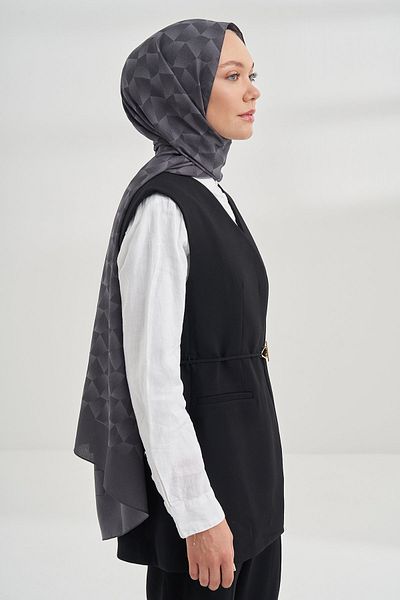 ARMANDA Smoke Colored Cotton Monogram Geometric Patterned Shawl