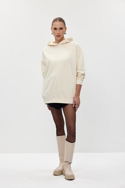 Tuba Butik Basic Hooded Cream Women's Sweatshirt