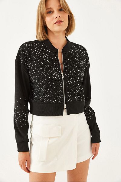 Bianco Lucci Women's Stone Embroidered Ottoman Fabric Jacket 60351059