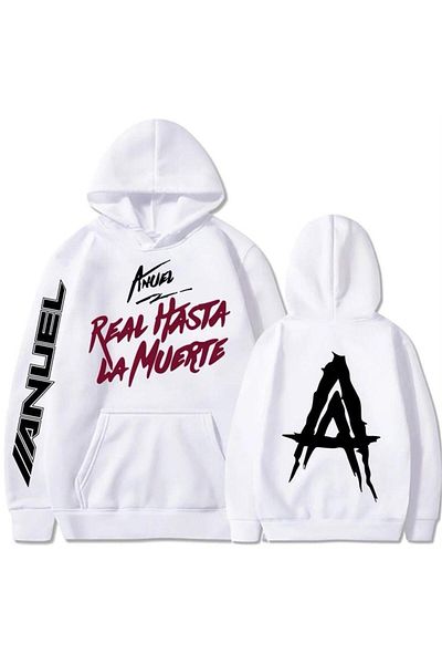 Köstebek Hanorac alb Anuel AA Real Hasta La Muerte cu glugă