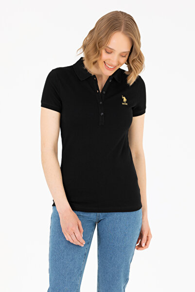 U.S. Polo Assn. Kadın Siyah Basic Polo Yaka Tişört 50262698-VR046
