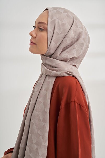 ARMANDA Light Mink Cotton Monogram Geometric Patterned Shawl