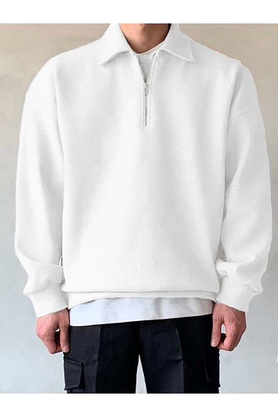 GENIUS STORE Men's Oversize Polo Collar Sweatshirt - Half Zipper