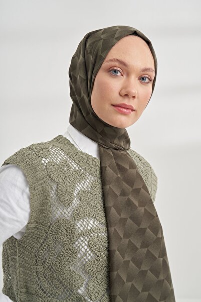 ARMANDA Cotton Monogram Geometric Pattern Shawl - Khaki