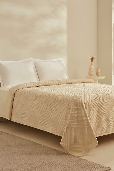 Karaca Home Rita Ecru Emboss Blanket - Double