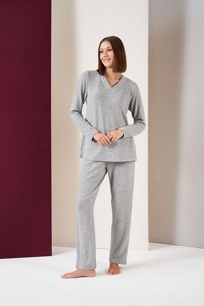 PJS Women's V-Neck Long Sleeve Soft Pajama Set