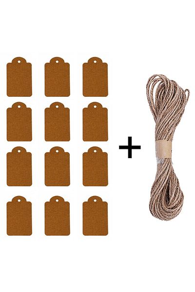 roco paper Set of 12 Kraft Gift Tags and 10 Meter Natural Jute String - Unwritten Decoration, Note Card (1 Piece)