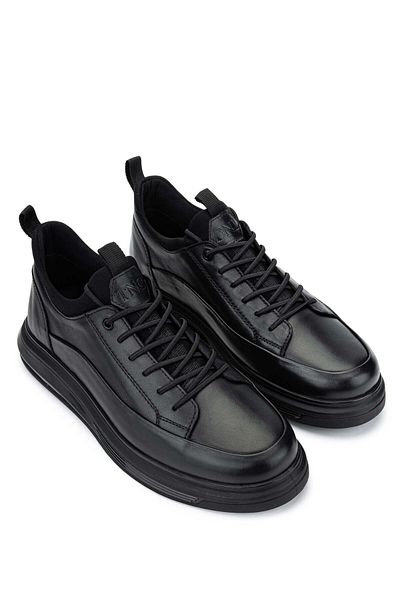Tamer Tanca Men's Genuine Leather Black Analin Sneakers & Sports Shoes