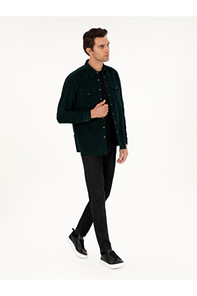 Cacharel Koyu Yeşil Regular Fit Kadife Gömlek 50291369-VR079